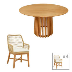 Garden dining set teak wood 120x75cm Elaiza-Kenda 5 pieces