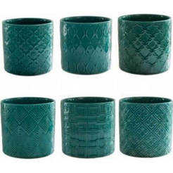 Винтажный керамический горшок 16x15 см, бирюзовый, смешанный декор.