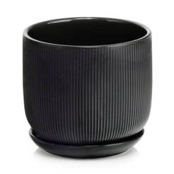 Ceramic flowerpot 20cm black with base Barcelona POLNIX