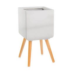 High pot with wooden legs 30 x 57 cm square white Ecolite Retro