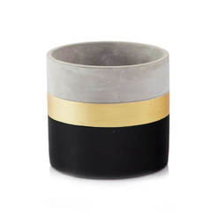 Кашпа имитация на бетон Etno ф14 х 13см, цилиндрична черно и златно