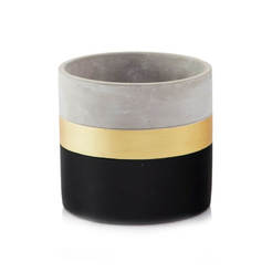 Imitation concrete pot Etno ф14 x 13 cm, cylindrical black and gold