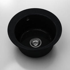 Round kitchen sink ф49 cm, polymer marble, black granite