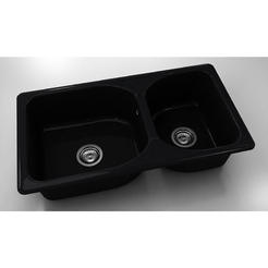 Kitchen sink with two sinks 90 x 49 cm, polymer marble, black granite