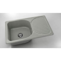 Кухненска мивка с ляв/десен плот 80 х 49см, полимермрамор цвят Инокс