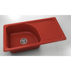 Кухненска мивка с десен плот 90 х 49см, полимермрамор, рубиненочервен