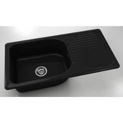Kitchen sink with left / right top 95 x 49 cm, polymer marble, black granite