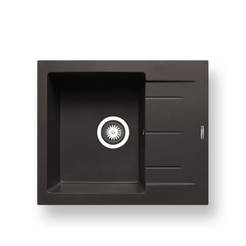 Гранитная кухонная мойка 59x50см одинарный сифон Alazia Ф92мм карбон PYRAMIS