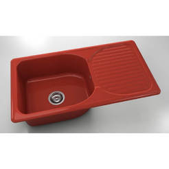 Кухненска мивка с ляв/десен плот 90 х 49см, полимермрамор, рубиненочервена