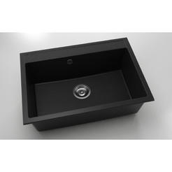 Küchenspüle mit Überlauf 70 x 49cm, Fat Granit, Schwarz Metallic