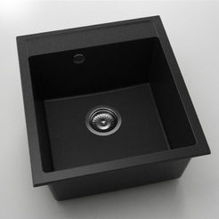 Einzelbecken mit Überlauf - 51 x 46cm, Fat Granit, Siphon F 90, Farbe 1008