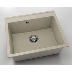 Kitchen sink with overflow 51 x 60 cm, fat granite, dark beige