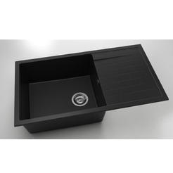 Кухненска мивка с ляв/десен плот 90 х 49см, фатгранит, черен металик