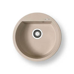 Кухонная мойка гранитная круглая Ø51см Alazia сифон Ф92мм бежевый PYRAMIS