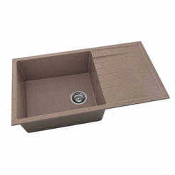 Küchenspüle mit Arbeitsplatte links/rechts 90 x 49cm, Granit, Zimt