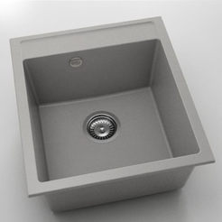 Küchenspüle mit Überlauf 51 x 46cm, Fat Granit, grau