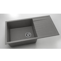 Küchenspüle mit links/rechts Arbeitsplatte und Überlauf 90 x 49cm, Fat Granit, Dunkelgrau