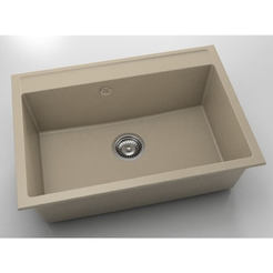 Küchenspüle mit Überlauf 70 x 49cm, Fat Granit, dunkelbeige