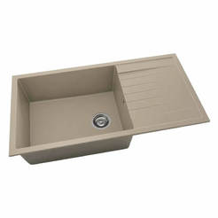Кухненска мивка с ляв/десен плот 95 х 49см, фатгранит, тъмнобежов