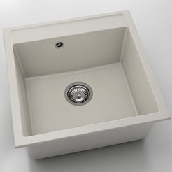 Kitchen sink with overflow 51 x 51 cm, fat granite, light beige