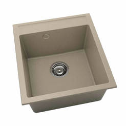 Küchenspüle mit Überlauf 51 x 46cm, Granit, dunkelbeige