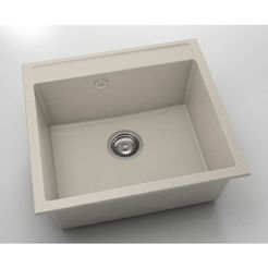 Küchenspüle mit Überlauf 51 x 56cm, Fat Granit, Hellbeige