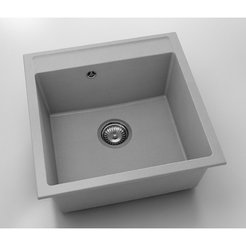 Single kitchen sink with overflow 51 x 51 cm, fat granite, gray