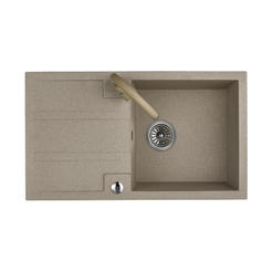 Granitspüle 44 x 76 x 18,5 cm mit Mischbatterie und automatischem Siphon - beige