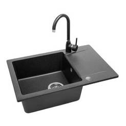 Кухненска мивка гранит 44 х 65 х 17см смесител и автоматичен сифон - черна