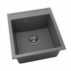 Einzelspüle mit Überlauf 51 x 46cm, Fat Granit, Dunkelgrau