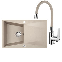 Waschbecken aus Polymergranit mit Mixer und automatischem Siphon 48x78x19cm beige