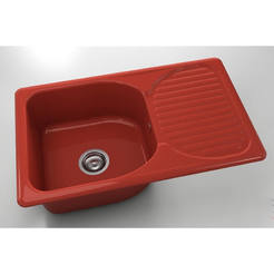 Кухненска мивка с ляв/десен плот 80 х 49см, полимермрамор, рубиненочервена