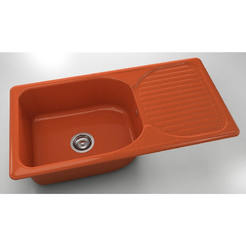 Кухненска мивка с ляв/десен плот 95 х 49см, полимермрамор, сребрист оранж