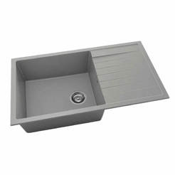 Кухонная мойка с левой столешницей 90 x 49 см, толстый гранит, серый