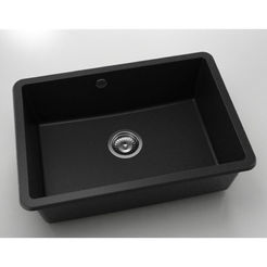 Мойка из фатгранита 66х46см для нижнего монтажа, сифон Ø90 черный металлик, с переливом