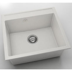 Küchenspüle mit Überlauf 51 x 56cm, Fat Granit, dunkelbeige