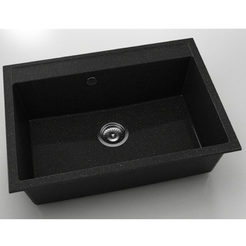 Küchenspüle mit Überlauf 70 x 49cm, Granit, Silver Stone