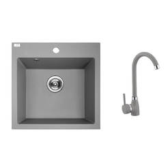 Мойка из полимергранита со смесителем 49x49x20см серая
