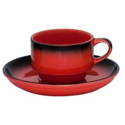Чаша с чинийка порцеланова 230мл черно/червено Marmaris