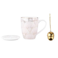 Tea cup complete with tea filter 300ml, porcelain gold ART DECO