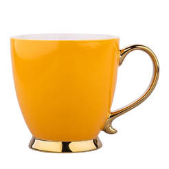 Чаша за топли напитки със златна дръжка и столче, порцеланова 430 мл, жълта Urban Gold Exotic