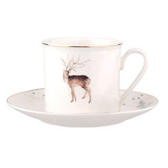 Porcelain cup with saucer for coffee and hot drinks Misty Forest 200 ml