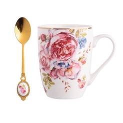 Porcelain cup for hot drinks, set with a spoon 300ml Scarlett