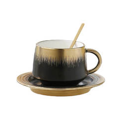 Чаша с чинийка порцеланова 250мл преливащо черно мат с лъжичка G302-1