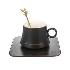 Quadratische Tasse und Untertasse 160ml schwarz mit Löffel G339