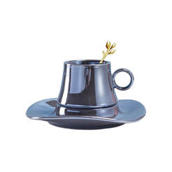 Чаша с чинийка порцеланова 160мл перлена шапка с лъжичка сива G676