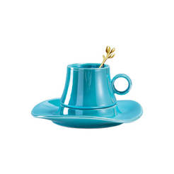 Чаша с чинийка порцеланова 160мл перлена шапка с лъжичка тюркоаз G678