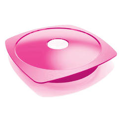 Plastic plate with lid - Adult, pink