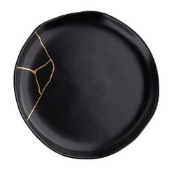 Десертна чиния 18см порцелан черна със златни елементи Magnific