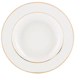 Porzellanteller, tief, 23 cm, ecru, mit Goldrand, MARIA PAULA